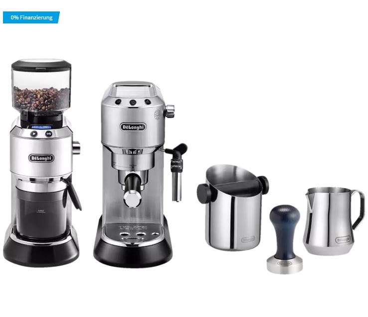 Bild zu DELONGHI EC 685 Barista Bundle Espressomaschine & Kaffeemühle inkl. Zubehör Silber ab 284,11€ (VG: 349€)