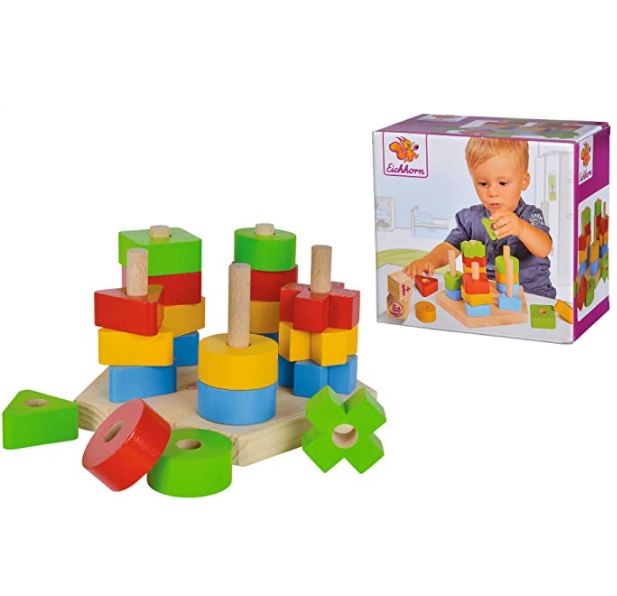 Bild zu [Prime] Eichhorn Steckplatte (21-teilig, Buchenholz, 5 verschiedene Stecksymbole, 20 Steckteile, für Kinder ab 12 Monaten) für 7,99€ (VG: 13,98€)