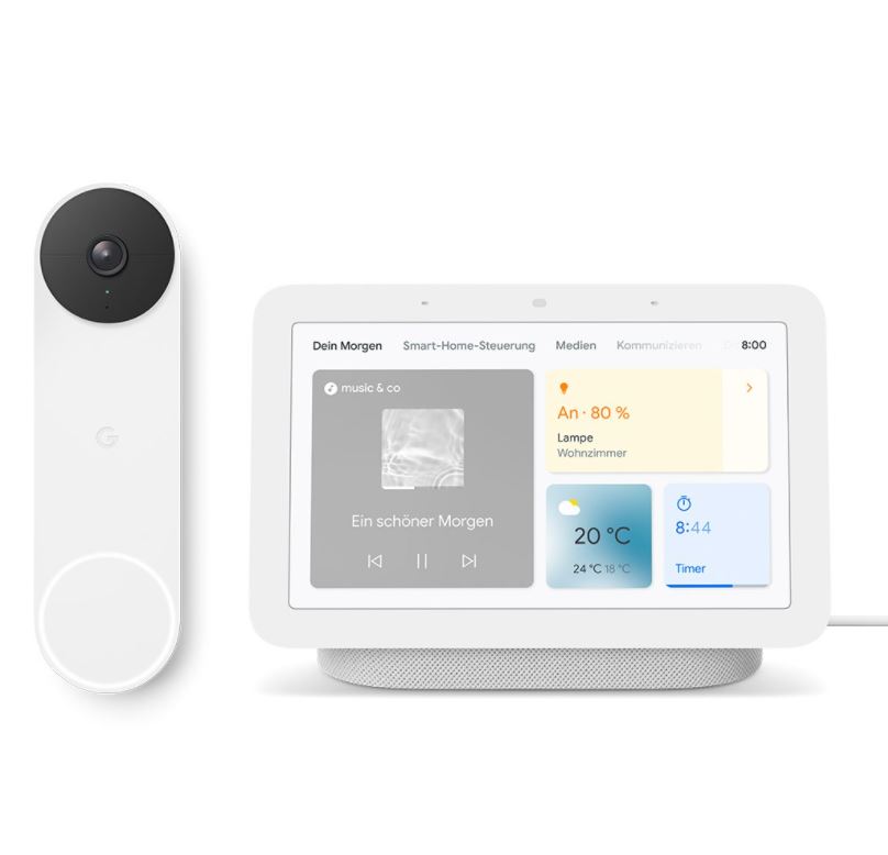 Bild zu Google Nest Doorbell (mit Akku) + Nest Hub (2. Generation) für 199€ (VG: 272,55€)