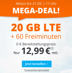 Bild zu Sim.de: o2 Tarif mit 20GB LTE Datenvolumen + 60 Freiminuten für 12,99€/Monat – jederzeit kündbar (Frist 3 Monate)