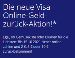 Bild zu Visa: bis zu 10€ Cashback bei Onlinezahlungen vom 15.09.–15.10.21