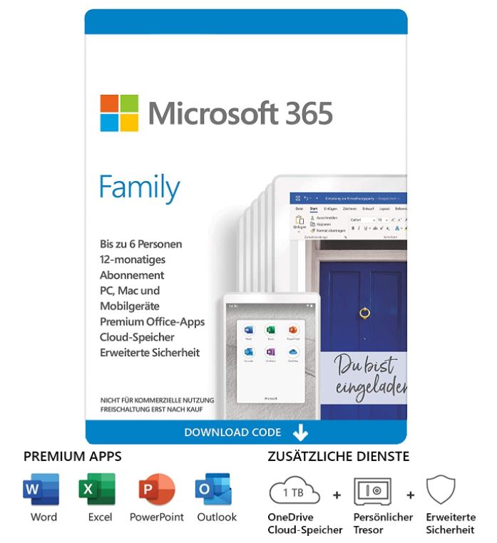 Bild zu Microsoft Office 365 Family für 6 Nutzer und 1 Jahr für 50,99€ (VG: 63,99€)