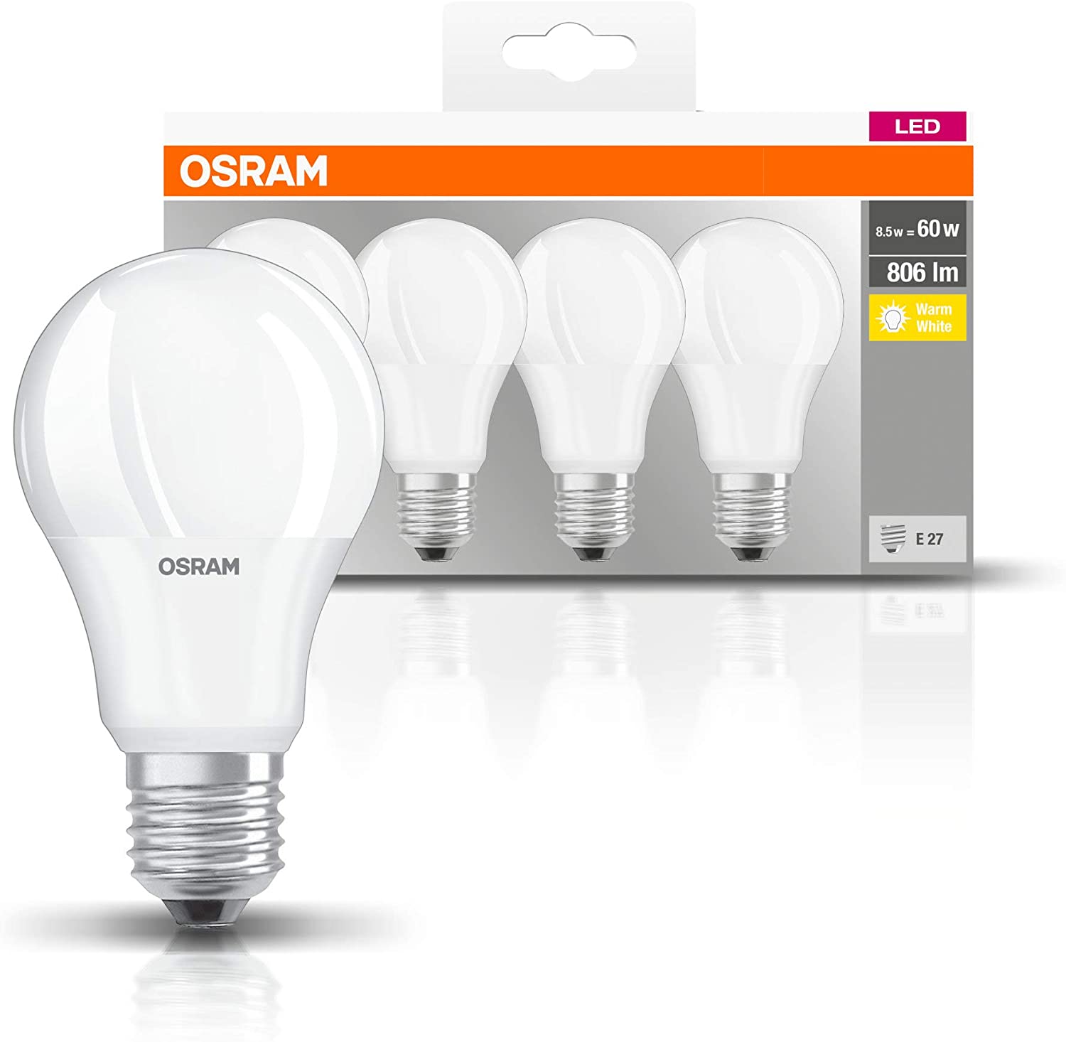 Bild zu 4er Pack Osram LED-Base Classic A Lampen in Kolbenform mit E27-Sockel für 3,36€ (Vergleich: 6,32€)