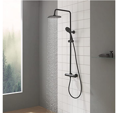 Bild zu CECIPA Duschsystem mit Regendusche (4 Strahlarten) und Thermostat sowie Handbrause in schwarz für 69,99€