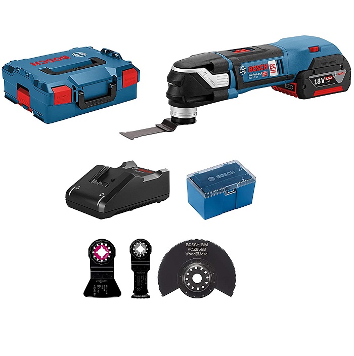 Bild zu [Nur heute] Bosch Professional 18V System Akku Multi-Cutter GOP 18V-28 (5.0 Ah Akku, Ladegerät GAL 18V-40, 4x Sägeblätter, in L-BOXX) für 242,22€ (Vergleich: 322,78€)