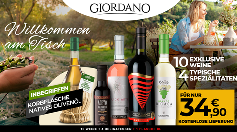 Bild zu Giordano: 10 Weine + 4 Spezialitäten + Korbflasche natives Olivenöl für 34,90€