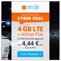 Bild zu [endet Dienstag um 11 Uhr] o2 Tarif mit einer 4GB LTE Datenflat, SMS und Sprachflat für 4,44€/Monat – jederzeit kündbar (Frist 3 Monate)