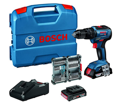 Bild zu Bosch Professional 18V System Akku Schlagbohrschrauber GSB 18V-55 (max. Drehmoment 55 Nm, inkl. 2×2,0 Ah Akku + Ladegerät, 35tlg. Impact Zubehör Set, in L-Case) – Amazon Exclusive Set für 143,56€