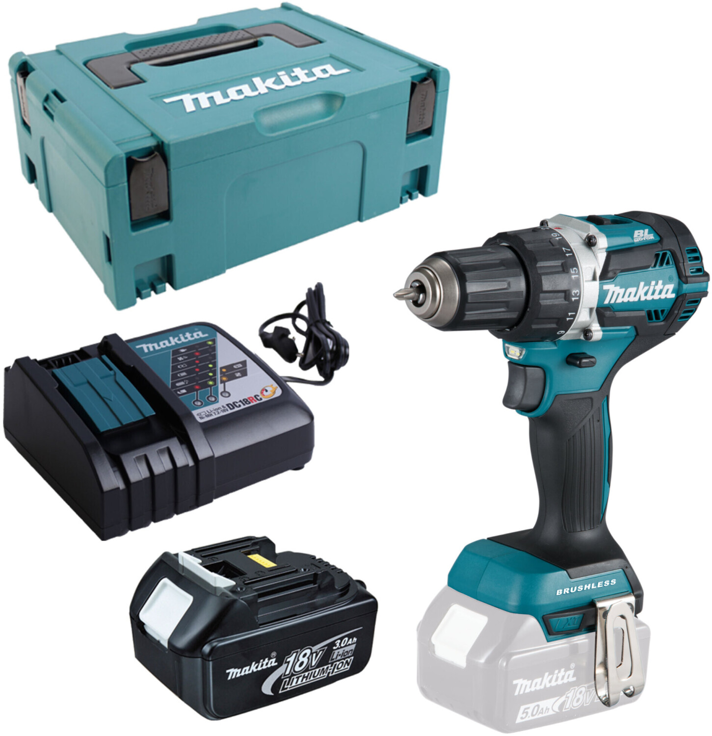 Bild zu Makita 18V Akku-Bohrschrauber DDF484RF1J für 149,95€ (Vergleich: 173€)