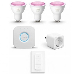 Bild zu Philips Hue White & Color Ambiance GU10 Bluetooth Starter Kit mit Hue Smart Plug für 169,95€ (Vergleich: 188,26€)