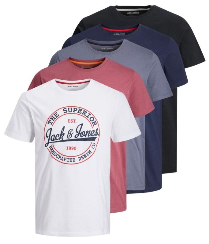 Bild zu 5er Multipack Jack & Jones Herren T-Shirts (Gr.: S – XXL) für 28,23€ (VG: 43,94€)