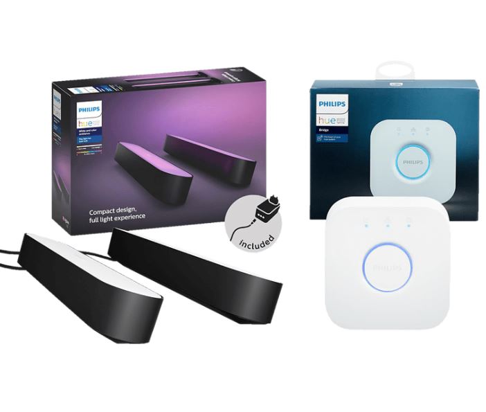 Bild zu [Super] PHILIPS Hue White & Col. Amb. Play Doppelpack Lightbar inkl. Netzteil & Hue Bridge für 99€ (VG: 150,80€)