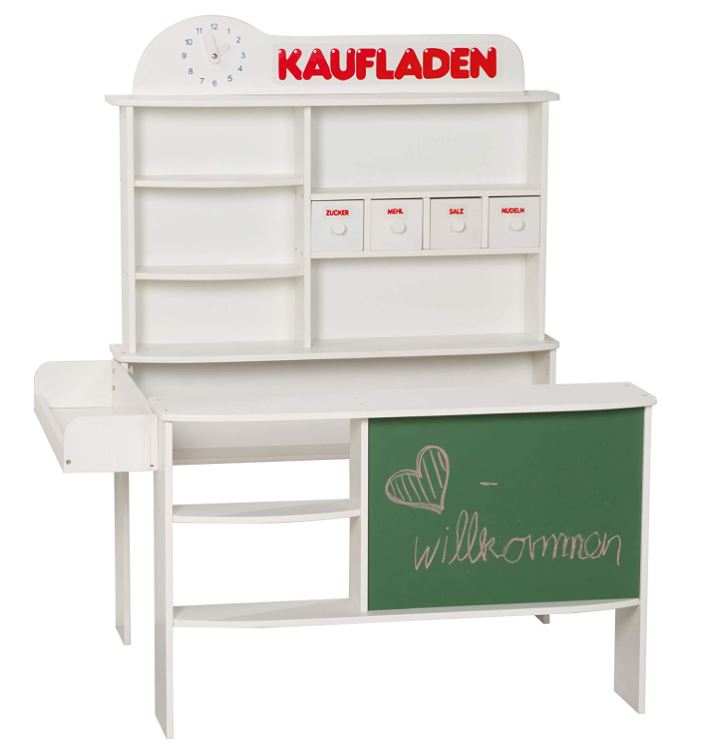 Bild zu roba Kaufladen (Holz, weiß, 4 Schubladen, Uhr, Tafel, Theke & Seitentheke) für 53,89€ (VG: 97,48€)