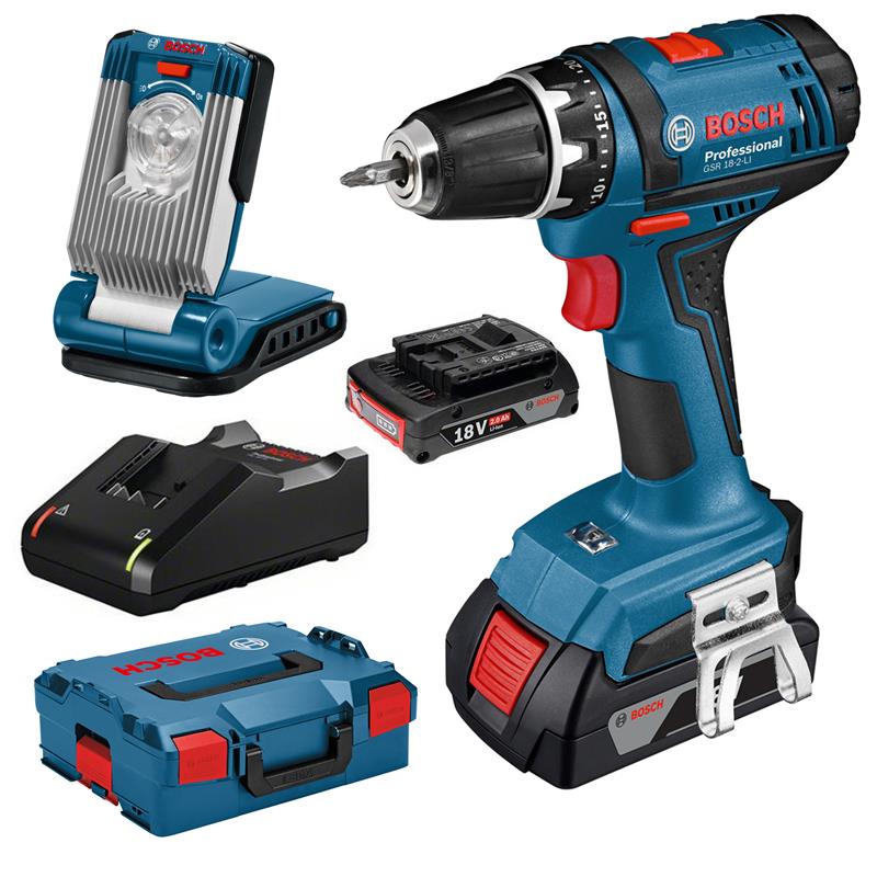 Bild zu Bosch Akku-Bohrschrauber GSR 18-2-LI inkl. 2 Akkus 2,0 Ah, GLI VAriLED + L-Boxx für 126,65€ (Vergleich: 149€)