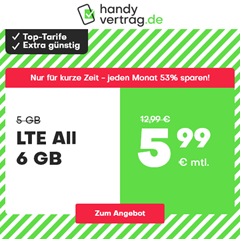 Bild zu 6GB (5 +1 GB Aktion) LTE Datenflat + Allnet Flat im o2 Netz für 5,99€/Monat