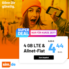 Bild zu [endet Dienstag 11 Uhr] o2 Tarif mit einer 4GB LTE Datenflat, SMS und Sprachflat für 4,44€/Monat