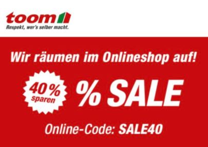 Bild zu Toom Baumarkt: 40% Rabatt auf ausgewählte Artikel im Shop bei Lieferung