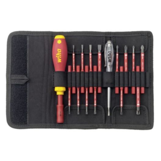 Bild zu Wiha Schraubendreher und Bit Set slimVario (17 tlg. in Falttasche, VDE Elektriker, Schlitz, Kreuz, Torx, Spannungsprüfer) für 43,31€ (VG: 48,14€)