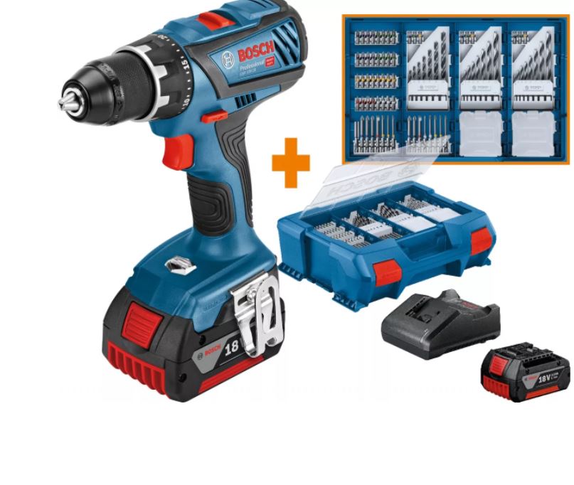 Bild zu Bosch Professional Akku-Bohrschrauber GSR18V-28 18 V (3.0 Ah, 2x Akku, inkl. 82 Teile Zubehörset) für 199€ (VG: 239€)