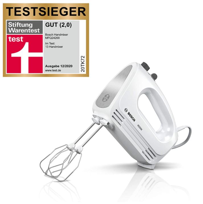 Bild zu BOSCH Handrührer MFQ24200 (2x Turbobesen, 2x Knethaken, 400 Watt) für 26,99€ (VG: 35,41€)