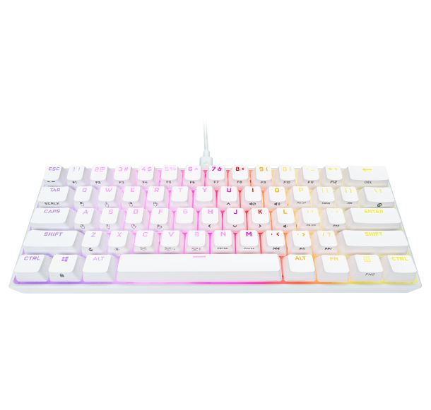 Bild zu Corsair K65 RGB Mini Tastatur 60% weiß (MX Speed Switches, RGB, DE) für 91,58€ (VG: 143,98€)