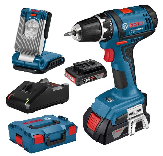 Bild zu Bosch Akku-Bohrschrauber GSR 18-2-LI inkl. 2x 2,0 Ah Akku, GLI VAriLED + L-Boxx für 129,99€ (VG: 158,95€)