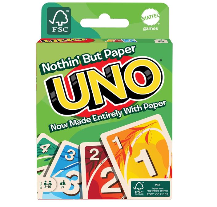 Bild zu Gesellschafts-Kartenspiel UNO 100% Papier (FSC-zertifiziert, recyclebar, nachhaltig, 2-10 Spieler*innen ab 7) für 6,99€ (VG: 12,99€)