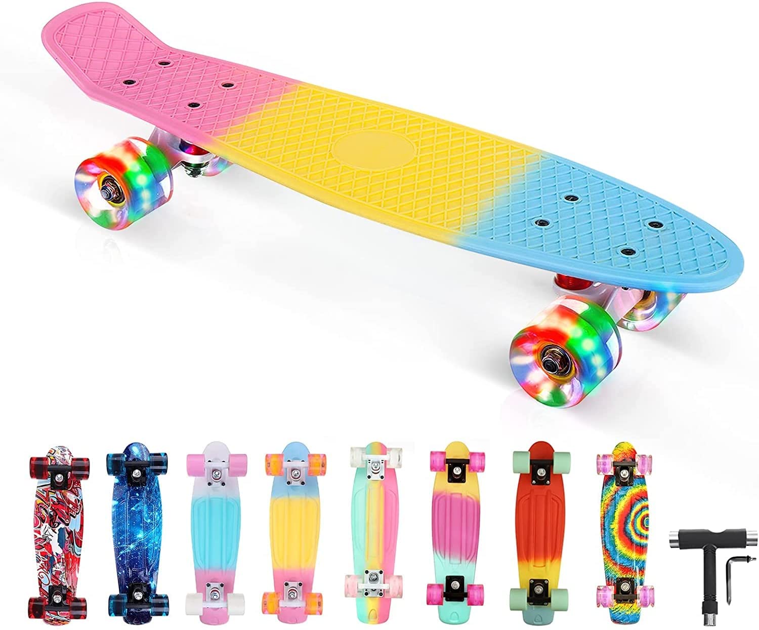 Bild zu 22 Zoll BRGOOD Skateboard mit ABEC-11 Kugellager und LED PU-Leuchtrollen für 19,99€