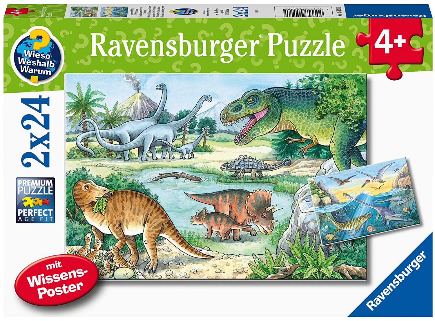 Bild zu Ravensburger Kinderpuzzle Saurier und ihre Lebensräume mit 2 x 24 Teilen für 5,99€ (Vergleich: 9,98€)