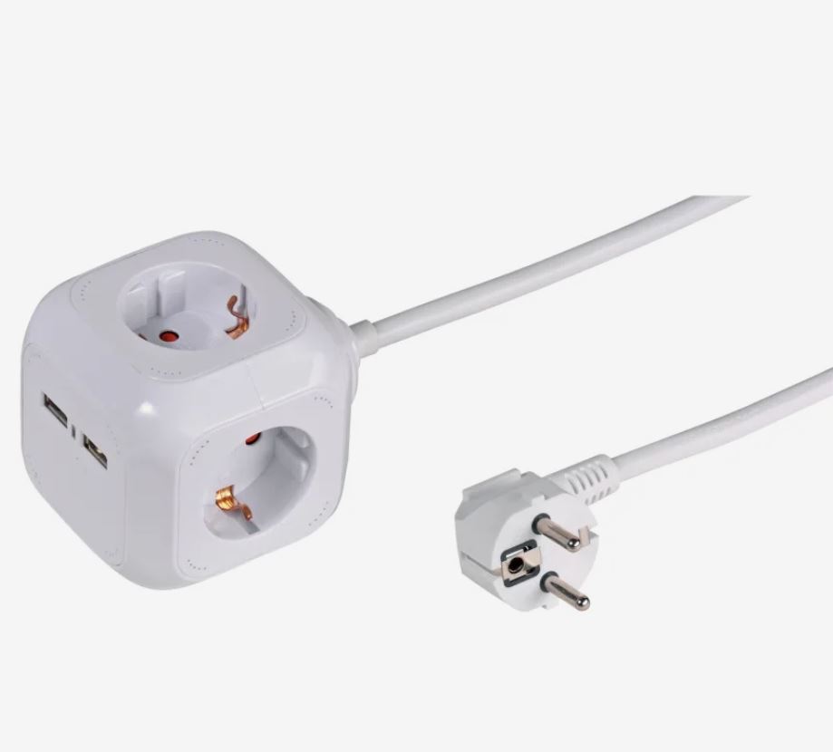 Bild zu VIVANCO 4-fach Steckdosenwürfel mit 2 USB Ports für 12,99€ (VG: 15,49€)