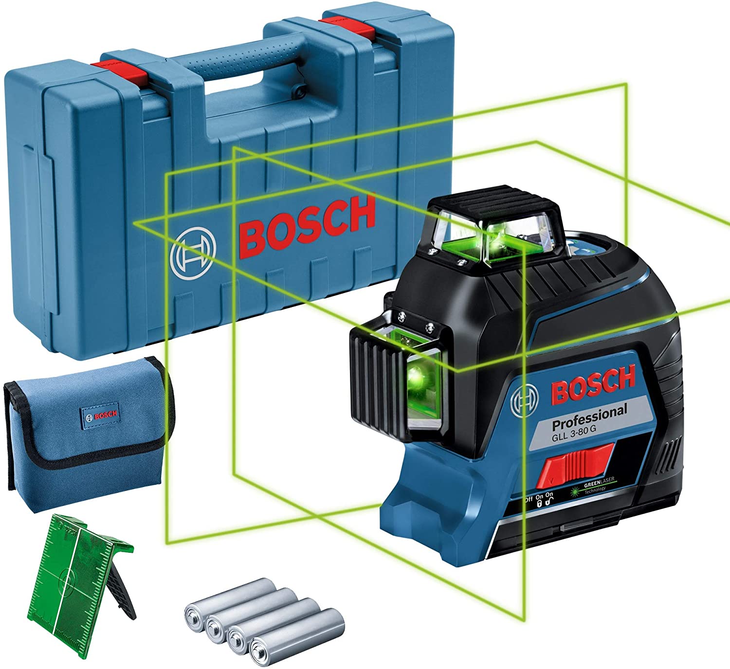 Bild zu Bosch Professional Linienlaser GLL 3-80 G (Grüner Laser, 30 Meter Arbeitsbereich, Handwerkerkoffer) für 300,29€ (Vergleich: 389,90€)