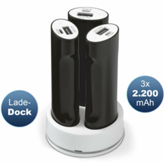 Bild zu 3er Set USB Powerbank 2200 (6600 Gesamt) mAh mit Ladestation für 7,99€