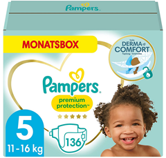 Bild zu Pampers Baby Windeln Größe 5 (11-16kg) Premium Protection, Junior, MONATSBOX, 136 Stück für 32,18€