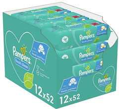 Bild zu Pampers Fresh Clean Baby Feuchttücher, milder Duft, auch für Hände und Gesicht geeignet, (12 x 52), 624 Tücher für 8,24€