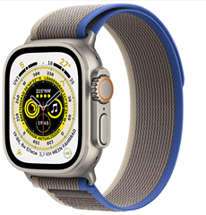 Bild zu Apple Watch Ultra GPS + Cellular, 49 mm Titangehäuse, Trail Loop Blau/Grau – M/L für 907,60€ (VG: 943,91€)