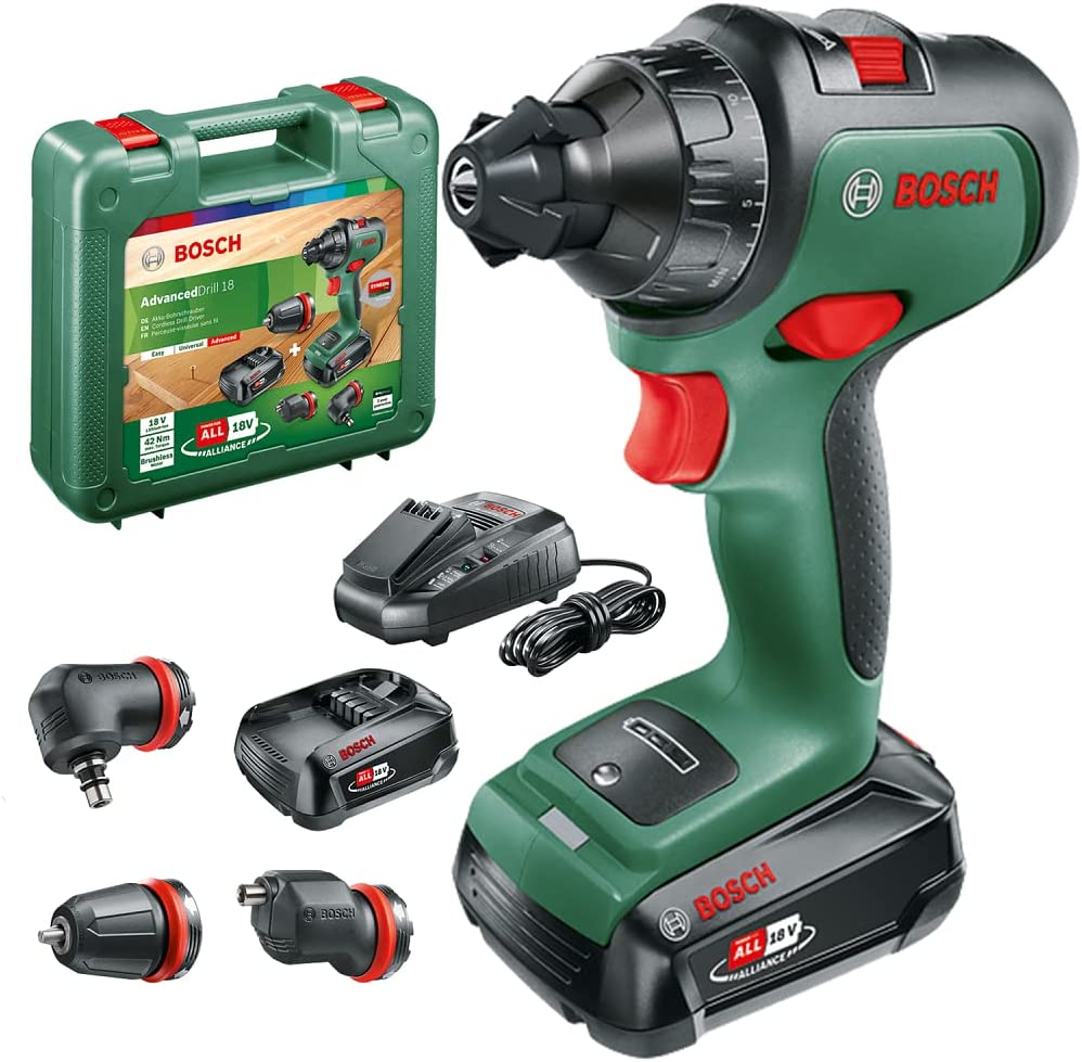 Bild zu Bosch Akkuschrauber AdvancedDrill 18 Set (2 Akkus, 3 Aufsätze, Koffer) für 145,97€ (Vergleich: 180,68€)