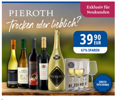 Bild zu 4 Weine (lieblich oder trocken) inkl. „Pieroth Gold“ Magnum 1,5l Sektflasche und 4 Weingläser von Ritzenhof für 39,90€