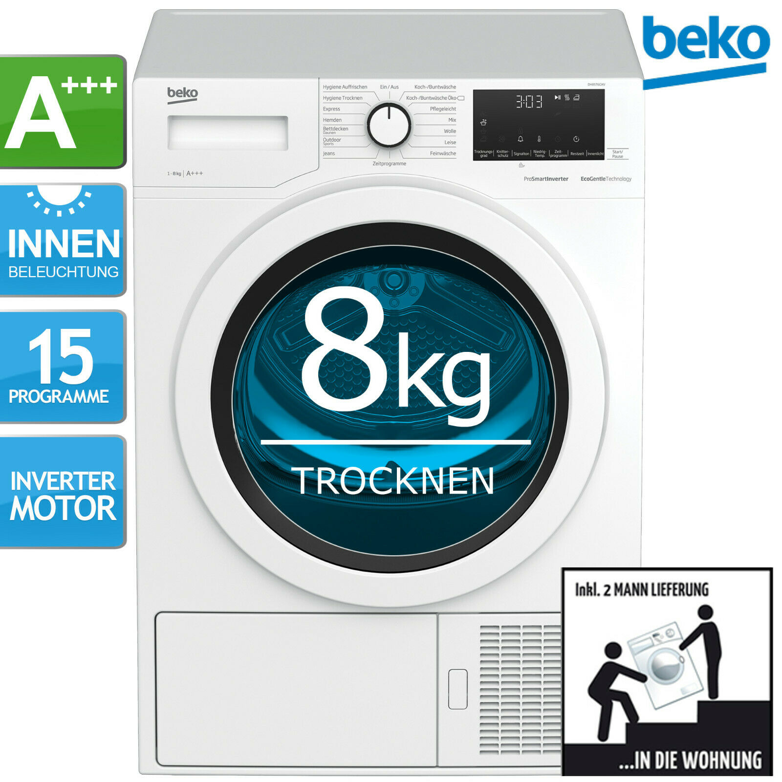 Bild zu 8 kg Wärmepumpentrockner Beko DH85T6GXV für 395,91€ (Vergleich: 494,99€)