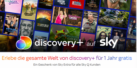 Bild zu Für Sky Q Kunden: discovery+ 1 Jahr gratis