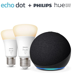 Bild zu Der neue Echo Dot (5. Generation, 2022), Anthrazit + Philips Hue White Smart Bulb E27 Doppelpack für 39,99€