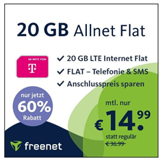 Bild zu [endet heute] 20GB LTE Datenflat mit SMS und Sprachflat im Telekom Netz für 14,99€ im Monat – keine Anschlussgebühr