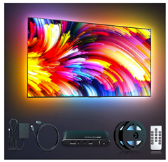 Bild zu TV LED Hintergrundbeleuchtung mit 4K HDMI Sync Box, RGB LED Streifen mit 7 Szenen Modus für bis zu 65 Zoll Fernseher für 49,99€