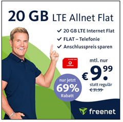 Bild zu [endet heute] 20GB LTE Daten inklusive Sprachflat im Vodafone Netz für 9,99€ im Monat