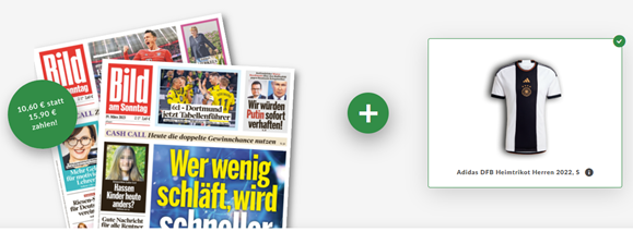 Bild zu 6 Ausgaben BILD am SONNTAG + Adidas DFB Heimtrikot Herren 2022 (S bis XXL) für 10,60€ (Kündigung notwendig)