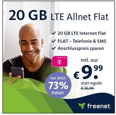 Bild zu [endet um 12 Uhr] 20GB LTE Daten, SMS und Sprachflat im Telekom Netz für 9,99€/Monat