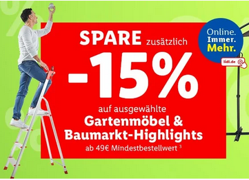 Bild zu Lidl: 15% Extra-Rabatt auf ausgewählte Gartenmöbel- und Baumarkt-Artikel