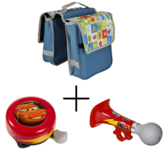 Bild zu FISCHER Kinder Fahrrad Set mit 6l Tasche mit Disney Stamp Cars Fahrradhupe und Klingel für 8,99€