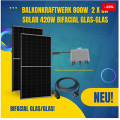 Bild zu [beendet] Balkonkraftwerk 800W 2 x JA-Solar 425W Bifacial Glas-Glas + Deye SUN-M80G3-EU-Q0 Wechselrichter WLAN/Zigbee + AC Adapter-Stecker ab 299€