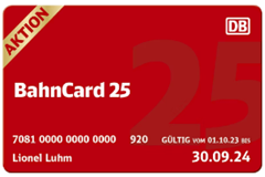 Bild zu Deutsche Bahn: BahnCard um 25% vergünstigt, so z.B. BahnCard 25 (2.Kl.) für 33€ oder BahnCard 25 (1.Kl.) für 66€