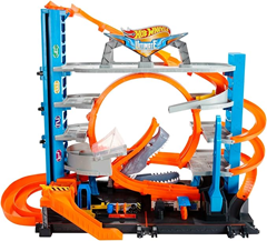 Bild zu Hot Wheels Garage, Hot Wheels Hai Parkgarage inkl. 2 Spielzeugautos, mit Autorennbahn, Looping Tracks, Auto Spielzeug Aufzug und Platz für +90 Autos für 89,99€